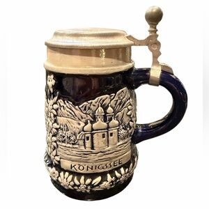 💙🤍 Vintage Königssee Blue and Cream Pewter Beer Stein. MINT Condition 🇩🇪